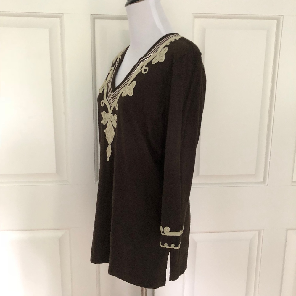 Split Neck Crewel Neckline Tunic Bell Sleeves - image 3